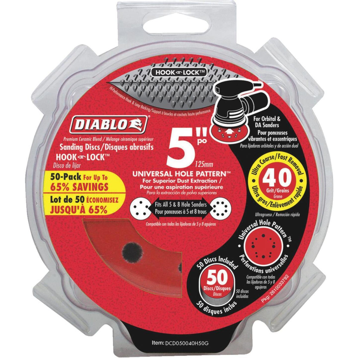 Diablo 5 In. 40-Grit Universal 12-Hole Vented Sanding Disc with Hook ...